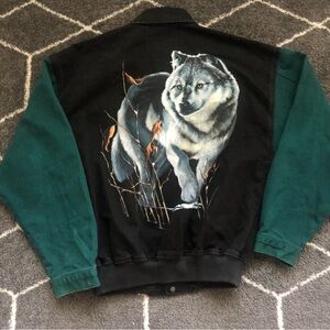 Black and Green Jacket with Wolf Design